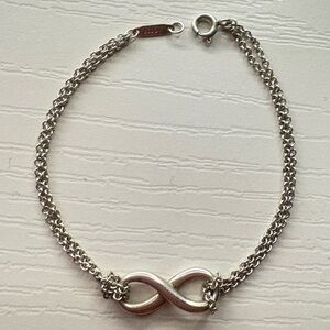 Tiffany & Co 925 Sterling Silver Double Chain Infinity Link Bracelet - Silver